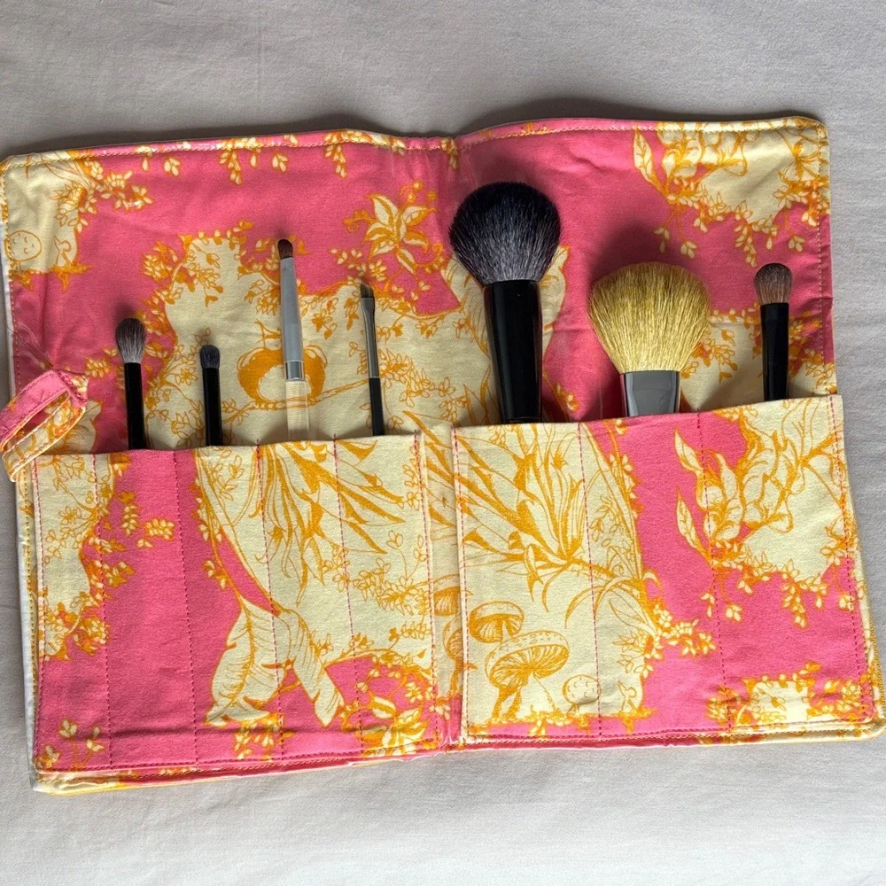 Bespoke Yellow Makeup Brush Organizer with Pink Accent